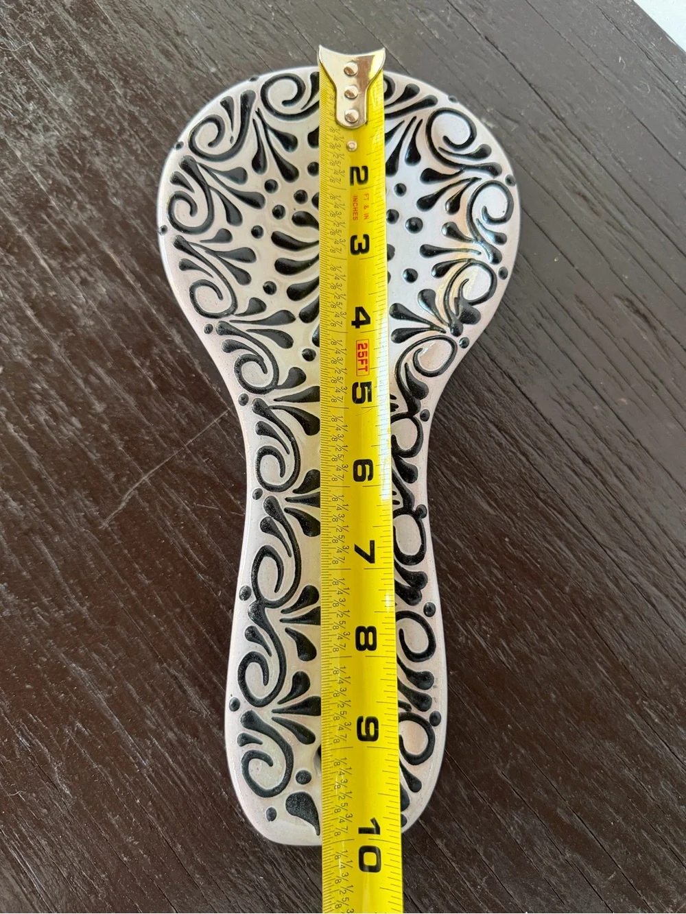 Decorative Talavera Spoon Rest in White and Black